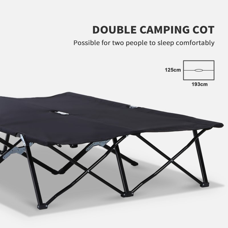 Outsunny Double Camping Bed Camping Cot Foldable Sunbed Outdoor Patio Sleeping Bed Super Light with Carry Bag (Black)