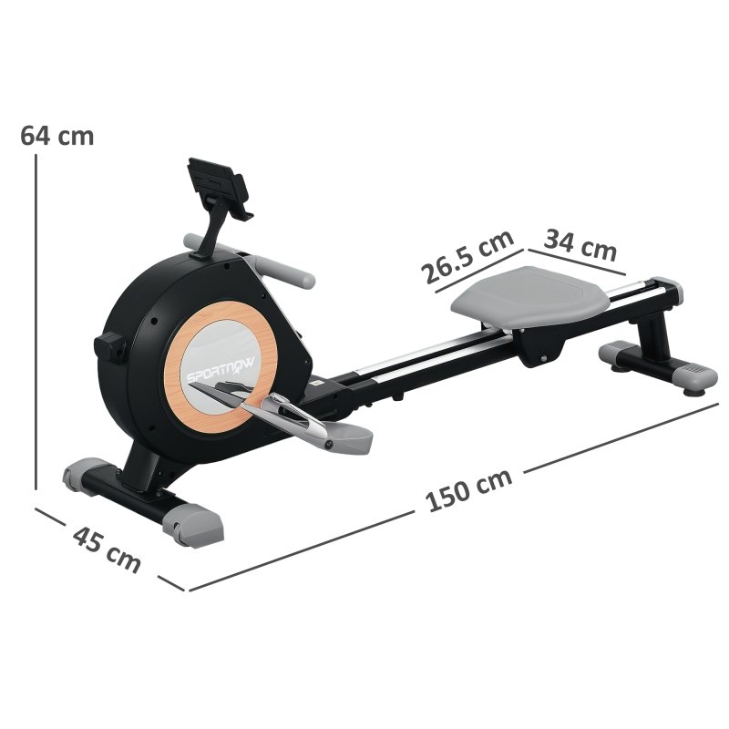 SPORTNOW Rowing Machine, 16-Level Magnetic Rower Machine with LCD Monitor and Phone Holder, Vertical Storage, for Home Gym Cardio Training, Black