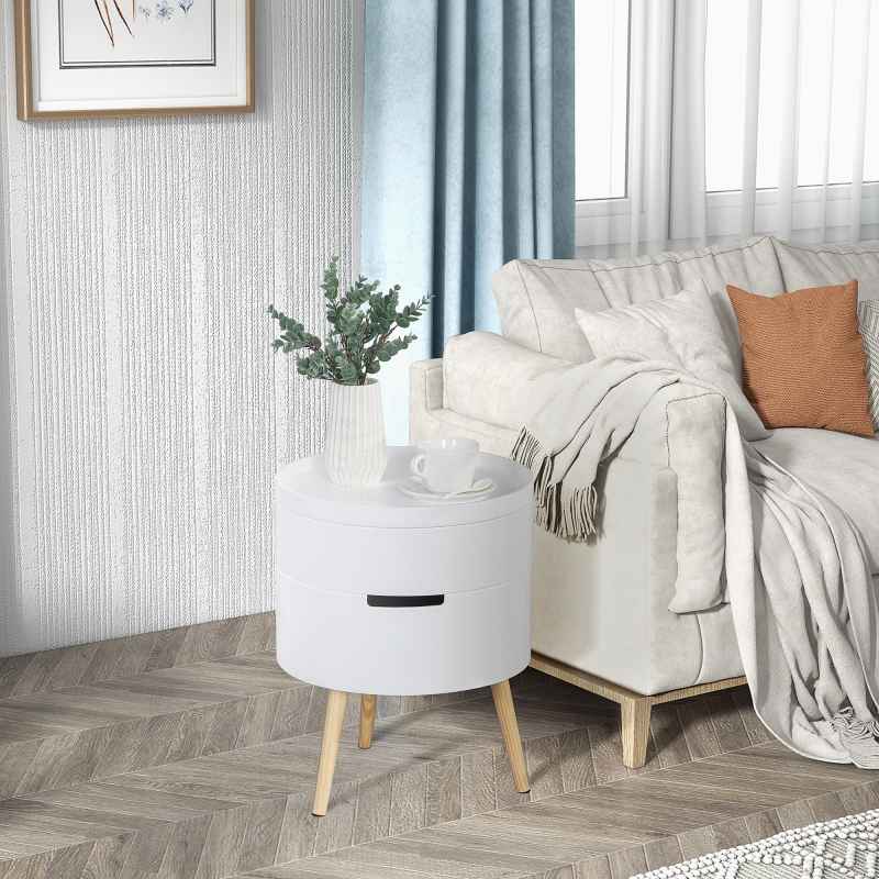 HOMCOM 3-Tier Coffee Table, Round End Table with 2 Hidden Compartments and Detachable Tray, Side Table with Storage for Living Room