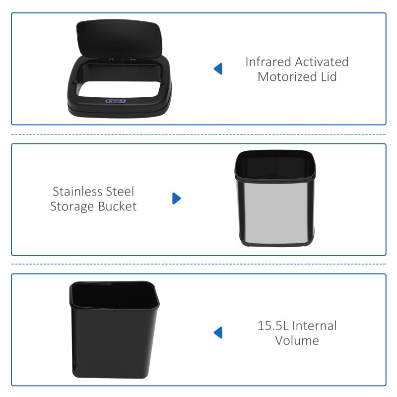 HOMCOM 20L LUXURY Automatic Sensor Dustbin Kitchen Waste Bin Rubbish Trashcan Auto Dustbin Stainless Steel with Bucket 33*25*42.5CM