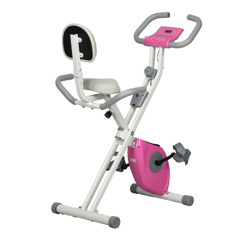 HOMCOM Folding Exercise Bike, 8-Level Magnetic Resistance, Indoor Stationary Bike, Upright Fitness Bike with Backrest Tablet Holder, 5-Level Adjustable Seat Height - White