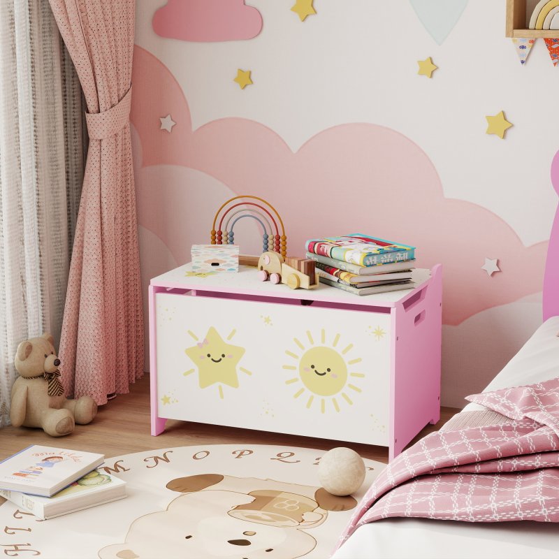 AIYAPLAY Toy Box with Lid, Toy Chest with Safety Hinges for Kids Boys Girls, Kids Storage Box for Living Room, Playroom, Nursery, Bedroom, Pink
