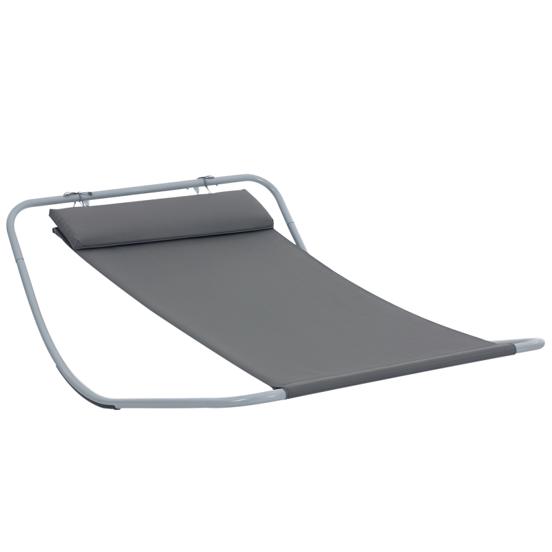 Outsunny Rocking Sun Lounger, Single Garden Lounger Sunbed with Headrest Pillows, Texteline Outdoor Rocking Chair Swing Hammock Daybed with Metal Frame for Patio, Terrace, 212 x 132 x 66 cm, Grey
