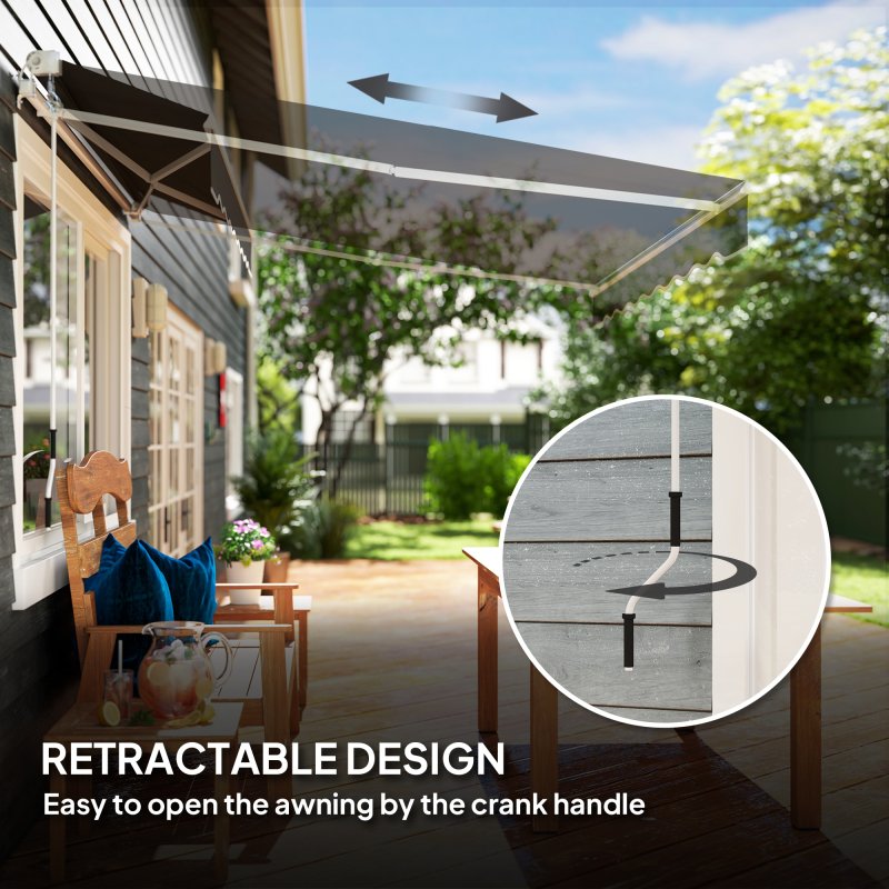 Outsunny 2.5m x 2m Retractable Awning, DIY Garden Awning Canopy, Anti-UV Sun Shade Shelter with Aluminium Frame and Crank Handle, Black