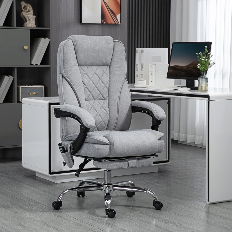 Vinsetto Massage Office Chair with 6 Point Massage and Heat, Desk Chair with Footrest, Reclining Backrest, Swivel Wheels, Adjustable Height, Grey