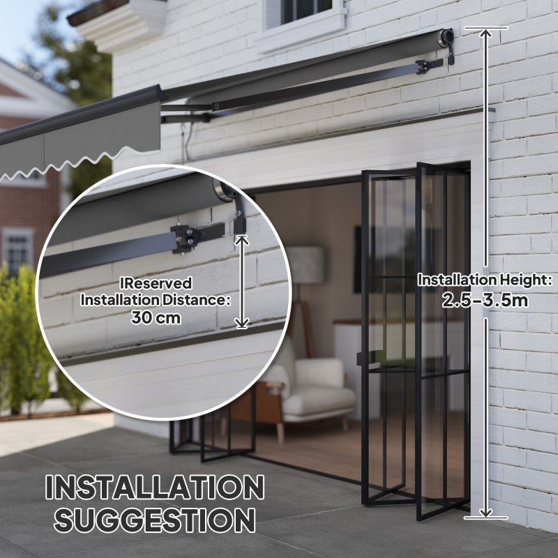 Outsunny 2.5 x 2m Electric Awning with Remote Controller, Aluminium Frame DIY Retractable Awning, UV30+ Sun Shade Canopy for Garden Patio Deck Door Window, Dark Grey