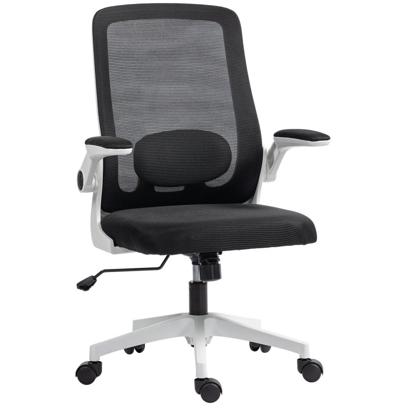 HOMCOM Executive Office Chair, Ergonomic Mesh High Back Desk Chair with Flip-up Armrest, Adjustable Lumbar Support, Black