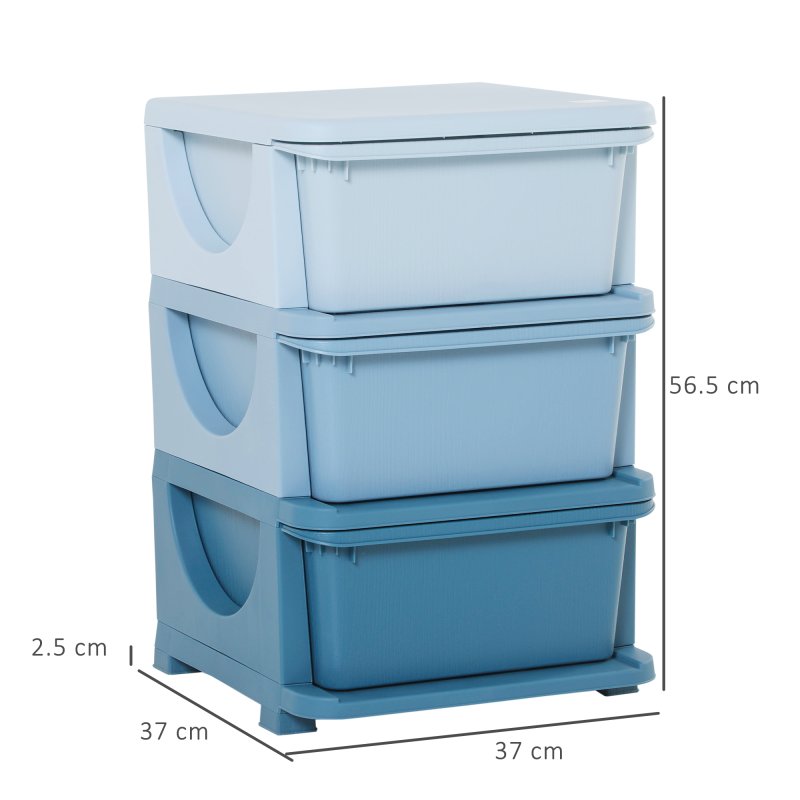 HOMCOM Kids Storage Units with 3 Drawers 3 Tier Chest Vertical Dresser Tower Toy Organiser for Nursery Playroom Kindergarten 