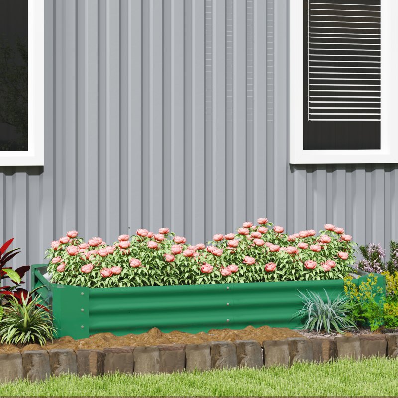 Outsunny Galvanised Raised Garden Bed, 180 x 90 x 30cm Raised Bed with Reinforcing Bars, Outdoor Raised Planter with Open Bottom for Vegetables, Flowers, Herbs, Green