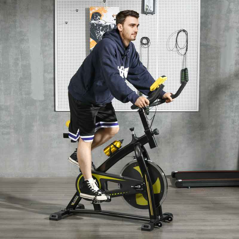 SPORTNOW Indoor Exercise Bike, Stationary Bike, Cycling Machine with Adjustable Seat and Resistance, Heart Rate Sensor, for Home Gym Workout, 8kg Flywheel, Yellow