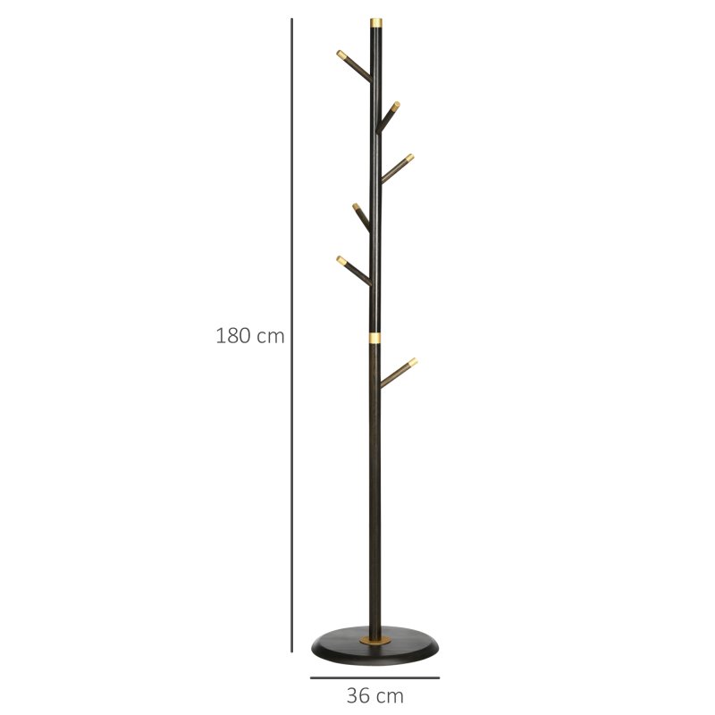 HOMCOM Coat Rack, Freestanding Coat Stand with 6 Hooks and Bamboo Frame for Entryway, Hallway, Bedroom, Living Room, Walnut