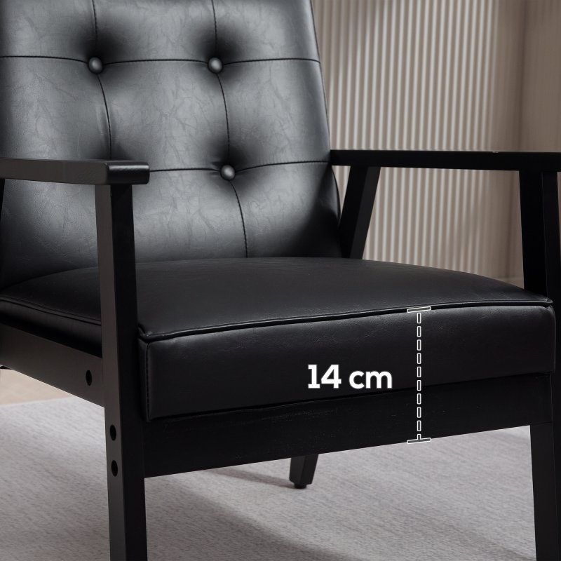 HOMCOM Armchair, PU Leather Accent Chair, Occasional Chair with Rubber wood Frame for Living Room, Reception, Bedroom, Balcony, Black