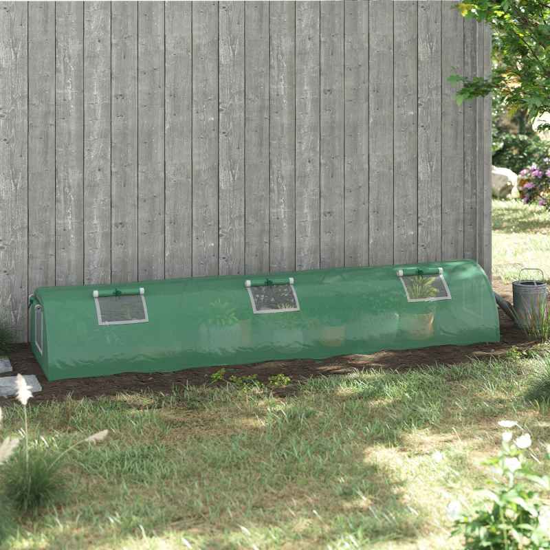 Outsunny PE Mini Greenhouse, 3 M Portable Tunnel Green House with 5 Mesh Windows, Green Grow House Steel Frame for Indoor and Outdoor, Green