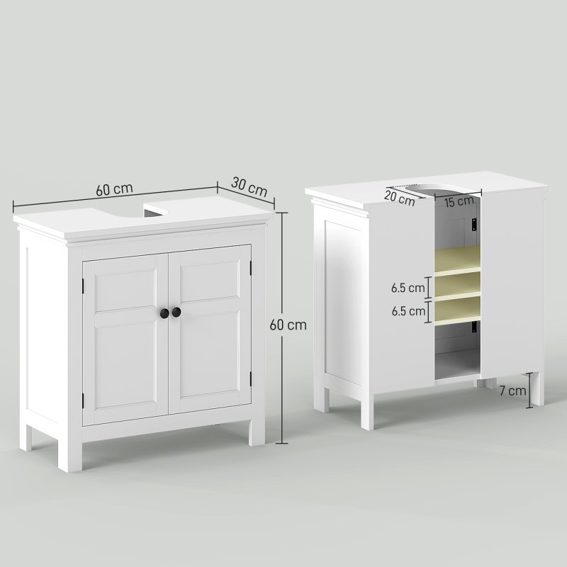 HOMCOM Under Sink Bathroom Cabinet, Freestanding Bathroom Sink Cabinet with Adjustable Shelf for Wall-Mounted Sinks, 60 x 30 x 60cm, White