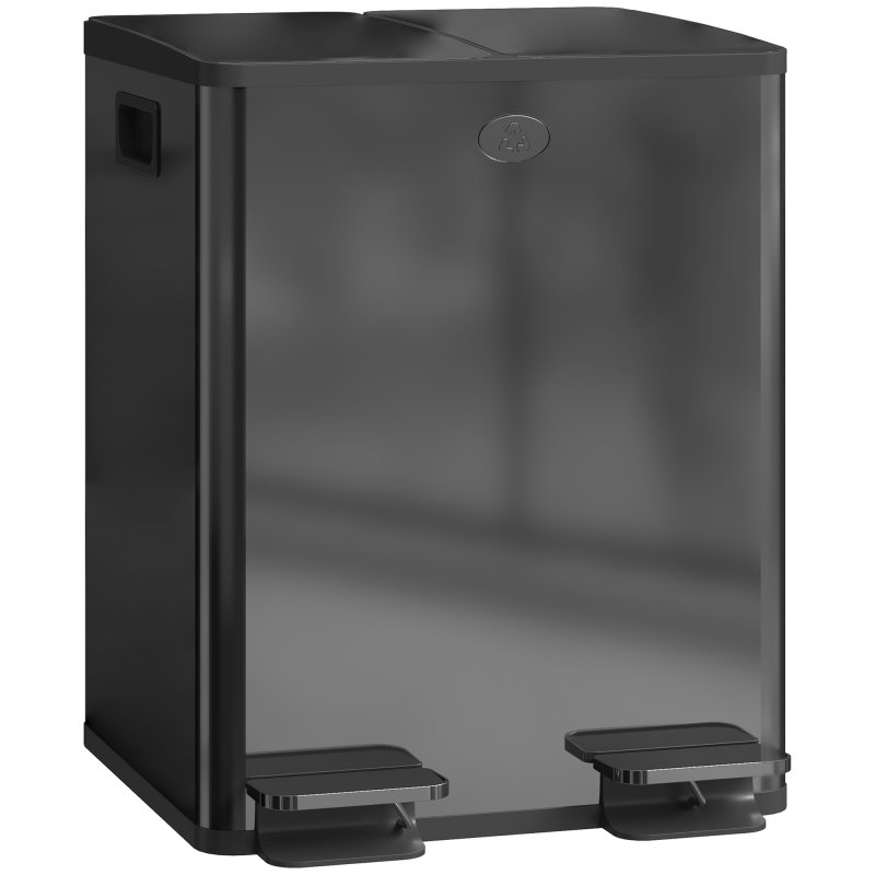HOMCOM Dual Kitchen Bin, 2 x 20L Stainless Steel Double Rubbish Bin with Soft Close Lid, Removable Inner Buckets, Fingerprint-Proof for Recycling and Waste