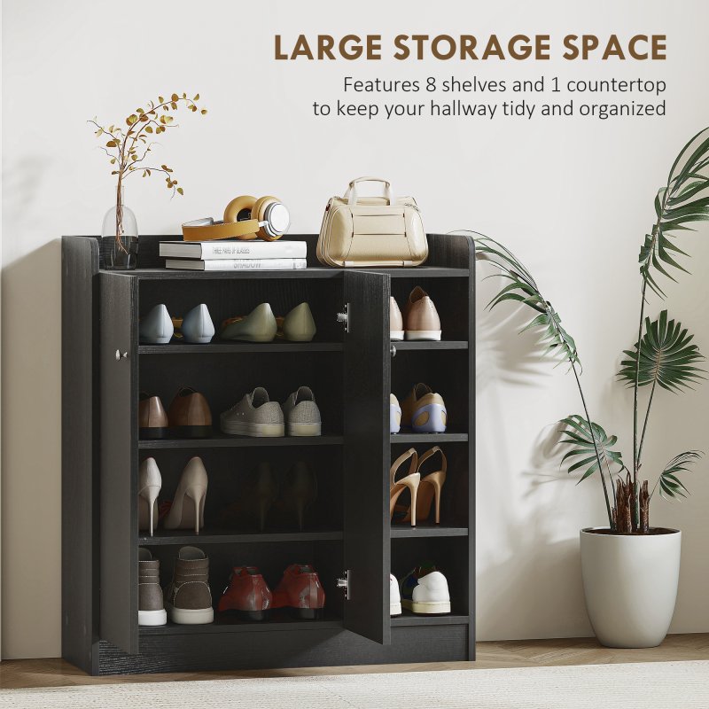 HOMCOM Shoe Storage Cabinet Two Doors w/ Adjustable 4 Shelves Cupboard Footwear Rack Stand Organiser Hallway 