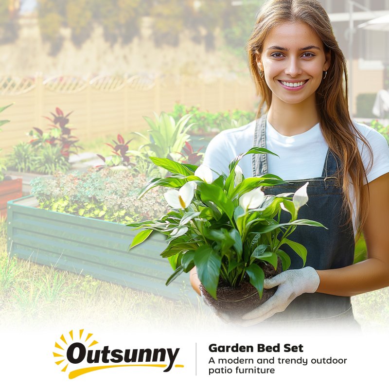 Outsunny 432L Square Raised Garden Bed Box with Weatherized Steel Frame for Vegetables, Flowers and Herbs, 120 x 120 x 30cm, Green
