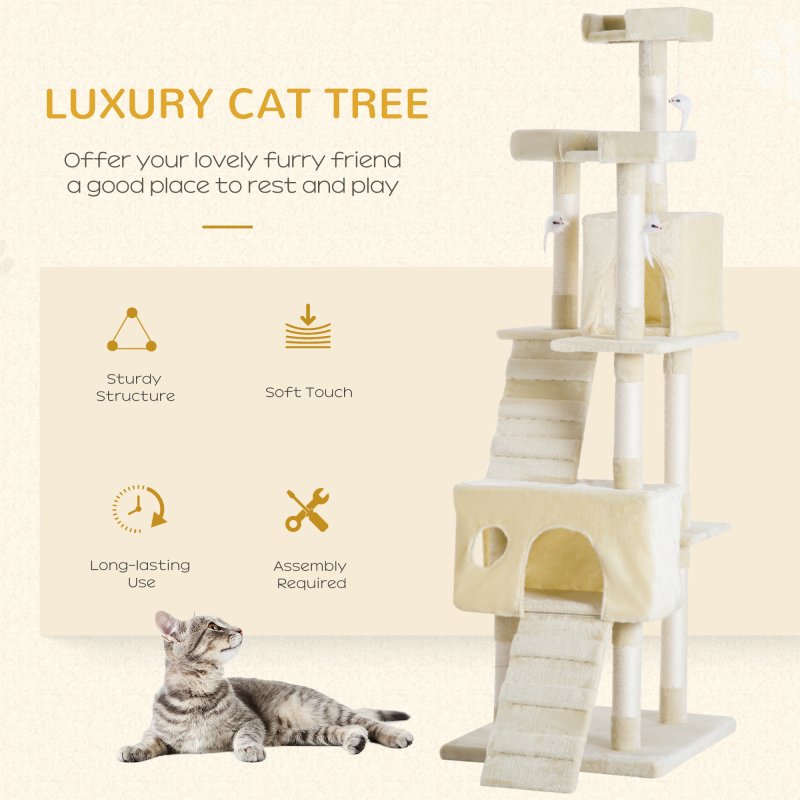 PawHut Cat Tree for Indoor Cats Play Tower Activity Center Kitten Scratch Post Climbing Tower 181 cm