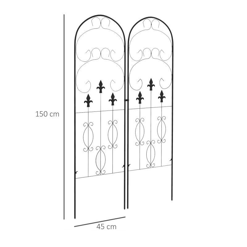 Outsunny Set of 2 Garden Trellis, Metal Trellis for Climbing Plants Support Frames, 45 x 150cm, Scrolls Design
