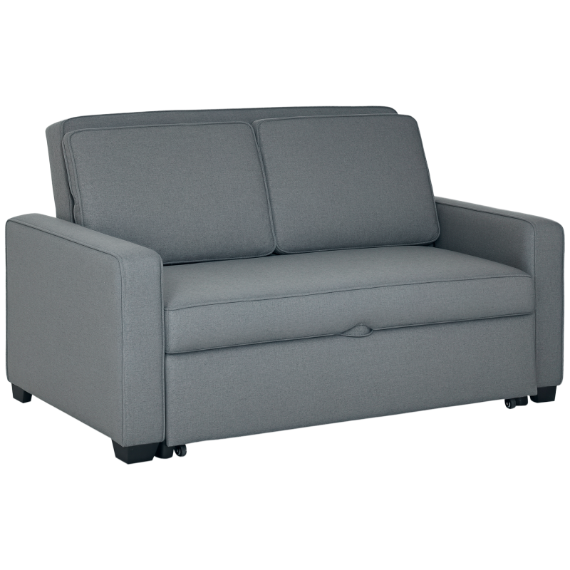 HOMCOM 2 Seater Pull Out Sofa Bed, Fabric Click Clack Sofa Bed with Wood Legs, Convertible Sleeper Couch for Living Room, Guest Room, Grey