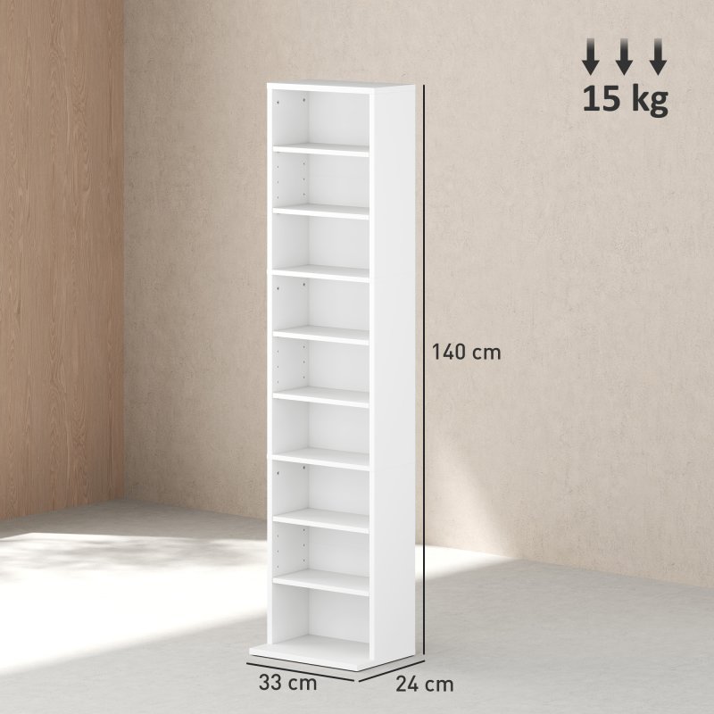HOMCOM 260 CD/120 DVD Storage Unit, Blu-ray Media Storage Shelf with 9 Compartments and 6 Adjustable Shelves, CD Tower for Living Room, Bedroom, Office