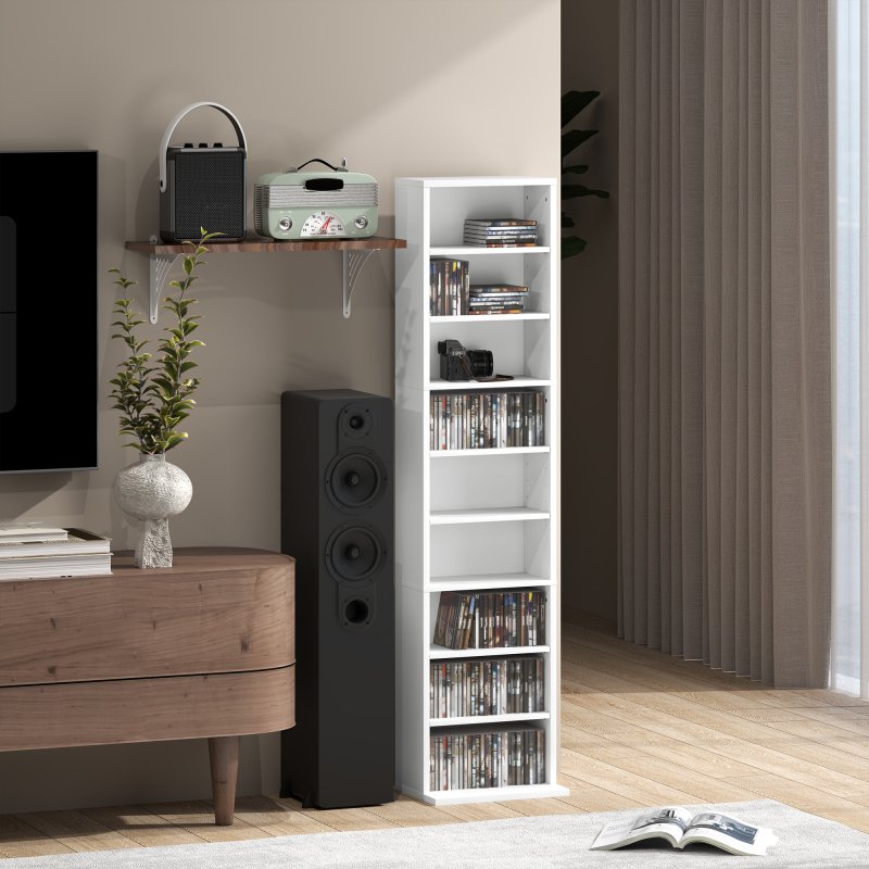 HOMCOM 260 CD/120 DVD Storage Unit, Blu-ray Media Storage Shelf with 9 Compartments and 6 Adjustable Shelves, CD Tower for Living Room, Bedroom, Office