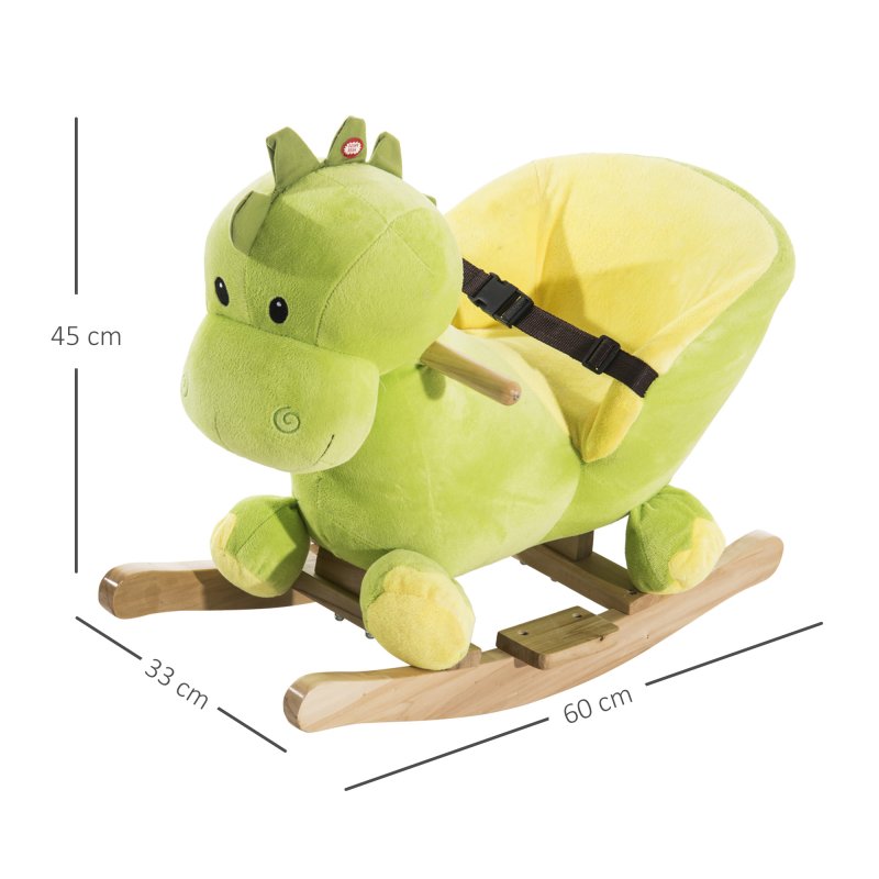 HOMCOM Kids Rocking Horse, Plush Ride-On Dinosaur Seat w/ Safety Belt, 32 Songs, Ride-On Horses Toy, for Ages 18+ Months - Green