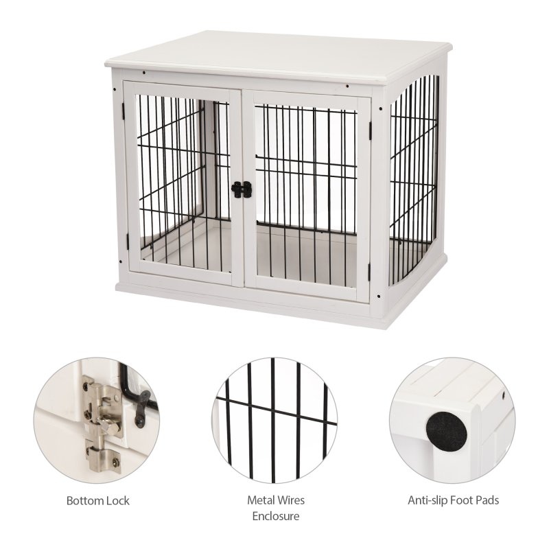 PawHut Dog Crate Furniture, Puppy Crate End Table, Pet Kennel House with 2 Doors for Medium and Small Dogs, 81 x 58.5 x 66 cm, White