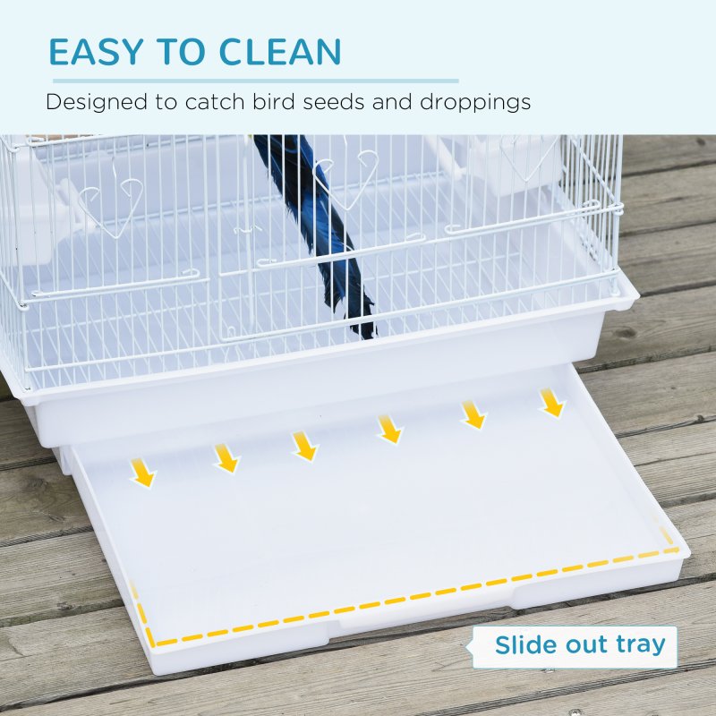 PawHut Bird Cage with Perches, Food Bowls, Swing, Parrot Cage for Budgie, Parakeet, Small Bird, 46.5 x 35.5 x 92cm, White