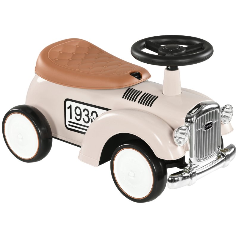 AIYAPLAY Kids Ride On Sliding Car, Foot to Floor Slider with Steering Wheel, Horn, Under-Seat Storage, Suitable for Ages 12-36 Months - Cream White