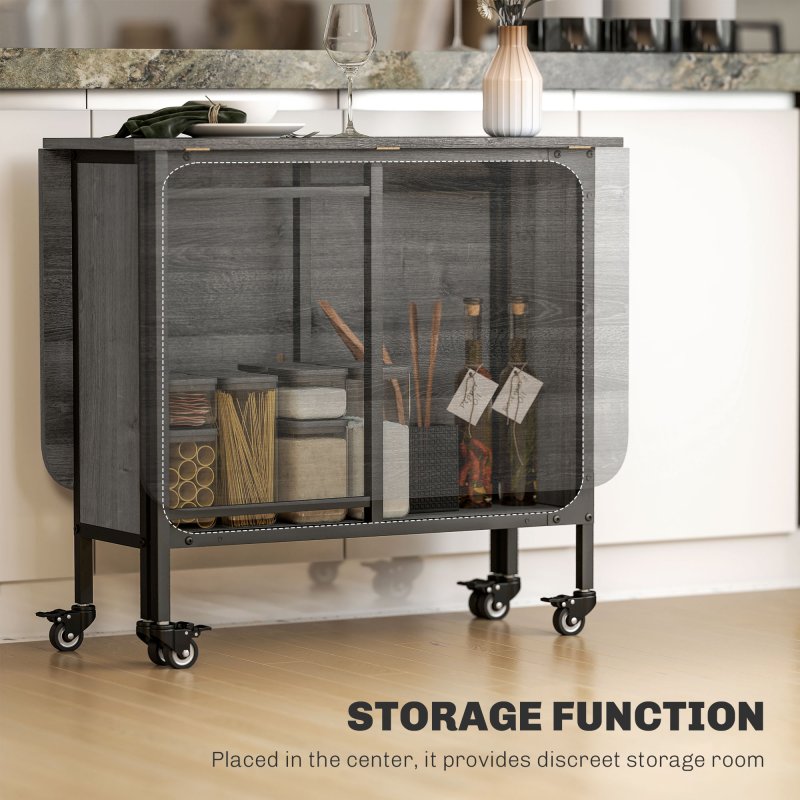 HOMCOM Mobile Drop Leaf Table, Folding Dining Table with 6 Wheels & Storage Shelf for Small Spaces, Kitchen, Dining Room