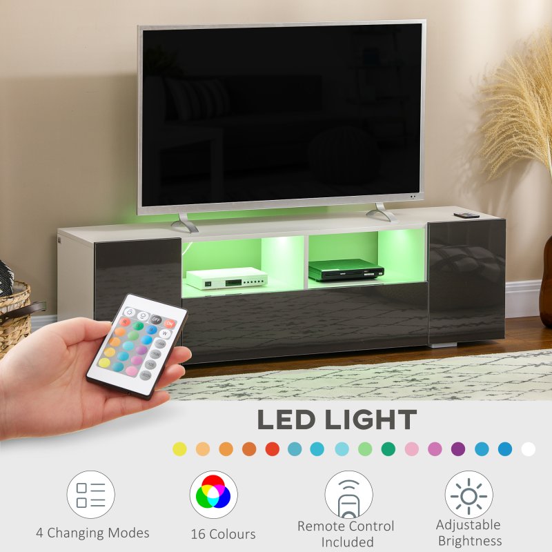 HOMCOM High Gloss TV Unit Cabinet for TVs up to 60" with LED Lights, TV Stand with Storage Shelves and Cupboards