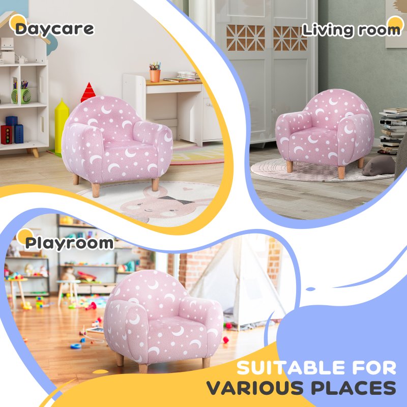 AIYAPLAY Kids Armchair, Glow in the Dark Single Chair with Star Design, Upholstered Toddler Tub Chair for Bedroom, Playroom, Kid Room, Pink