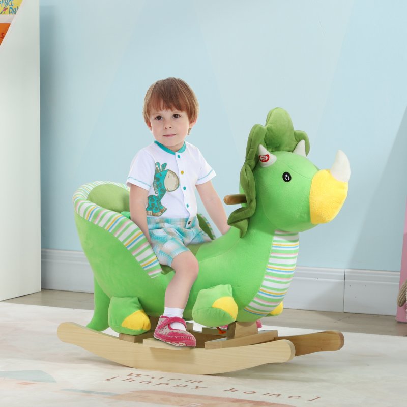 AIYAPLAY Rocking Animal, Dinosaur Themed Rocking Ride on with Animal Sounds, Safety Belt, Wooden Base, Pedal, for Toddlers 18-36 Months, Green