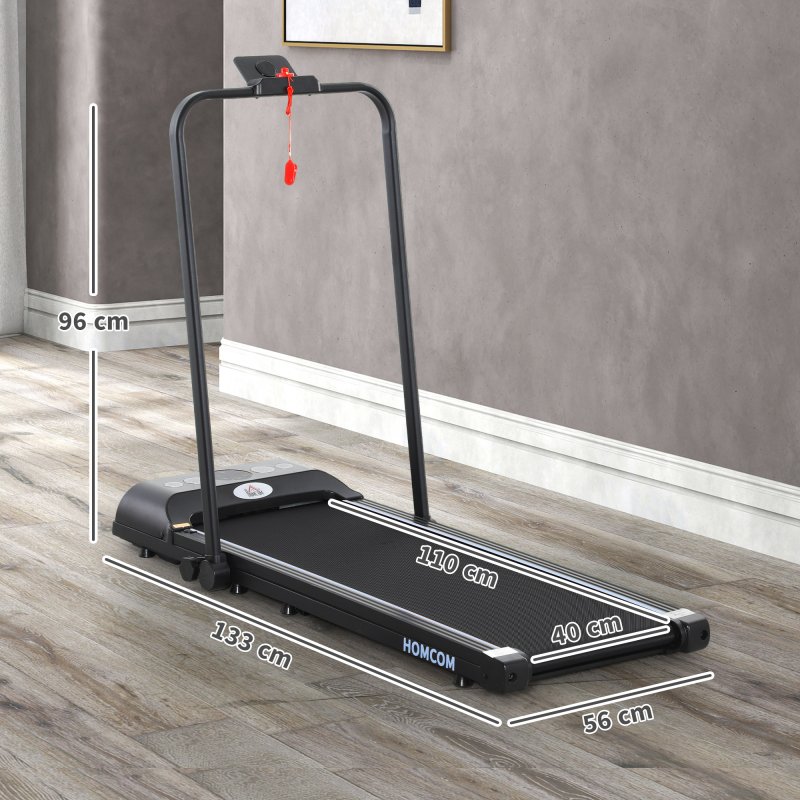 HOMCOM Walking Pad Treadmill, Folding Treadmill for Home, 1-8km/h Under Desk Running Machine with Low Noise 1.5HP, LED Display, Wheels and Remote Control, for Gym Office Fitness Training, Blue