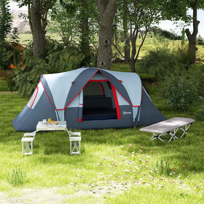 Outsunny Folding Picnic Table with 4 Seats and Umbrella Hole, Aluminium Frame Portable Camping Table Set for Patio, Porch, Garden, Grey