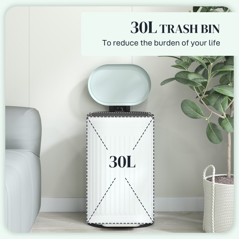 HOMCOM 30 Litre Pedal Bin, Fingerprint Proof Kitchen Bin with Soft-close Lid, Metal Rubbish Bin with Foot Pedal and Removable Inner Bucket