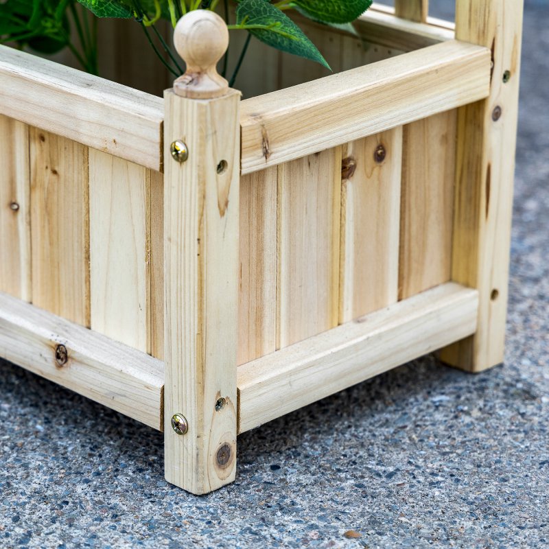 Outsunny Garden Planters with Trellis for Climbing Vines, Wooden Raised Beds for Garden, Free Standing Flower Pot, Indoor Outdoor Display Rack, 64 x 28 x 120 cm, Natural