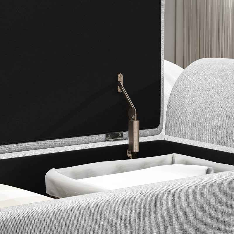 HOMCOM Storage Ottoman with Armrest, Upholstered Linen Storage Bench, Window Seat with Rubberwood Legs, Footstool for Bedroom Living Room, Hallway, Light Grey