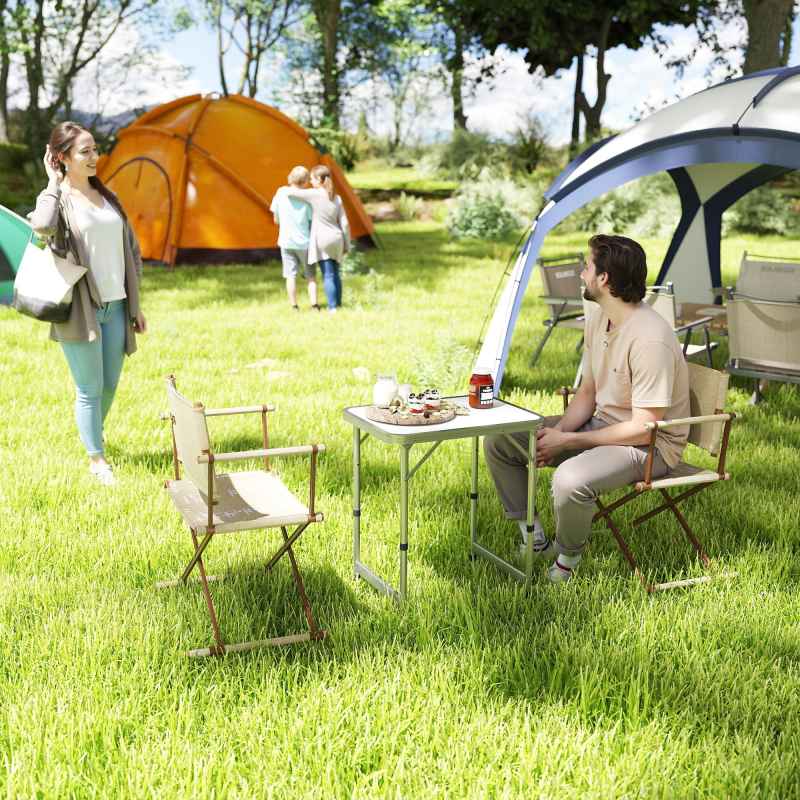 Outsunny 2FT Garden Outdoor Camping Table Portable Folding Picnic Table Aluminium Frame with Adjustable Height 60L x 45W x 64H (cm)