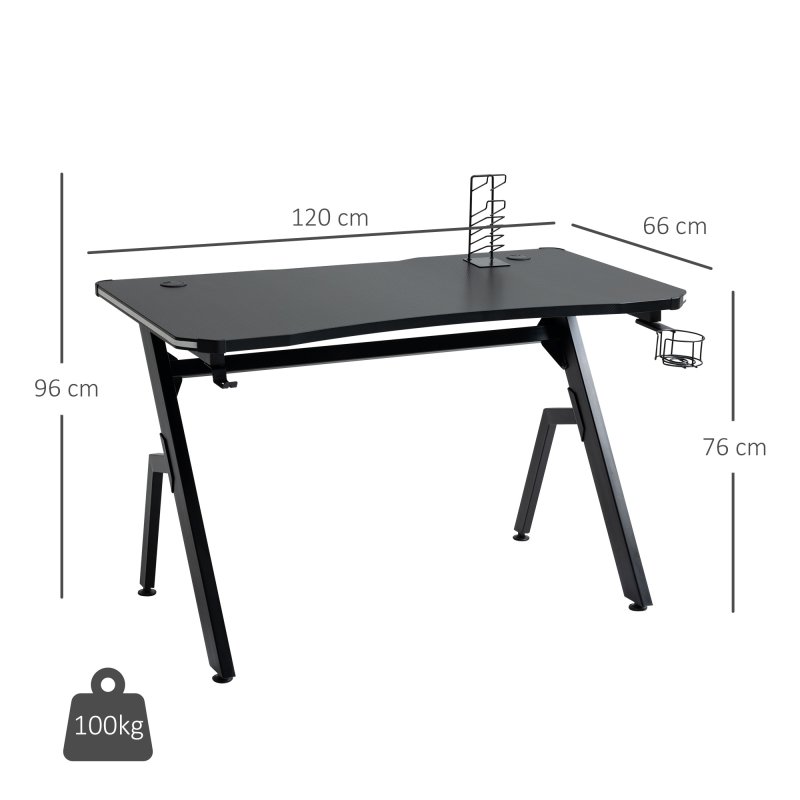 HOMCOM RGB 120 x 66cm Gaming Desk, Computer Table with Carbon Fibre Surface, Headphone Hook, Cup Holder, Controller Rack, Home Office Desk