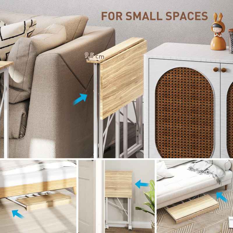 HOMCOM Small Folding Desk, 80 cm Foldable Computer Desk on Wheels for Small Space, Easy Assembly, Space Saving Writing Table for Home Office, Bedroom, Natural Tone