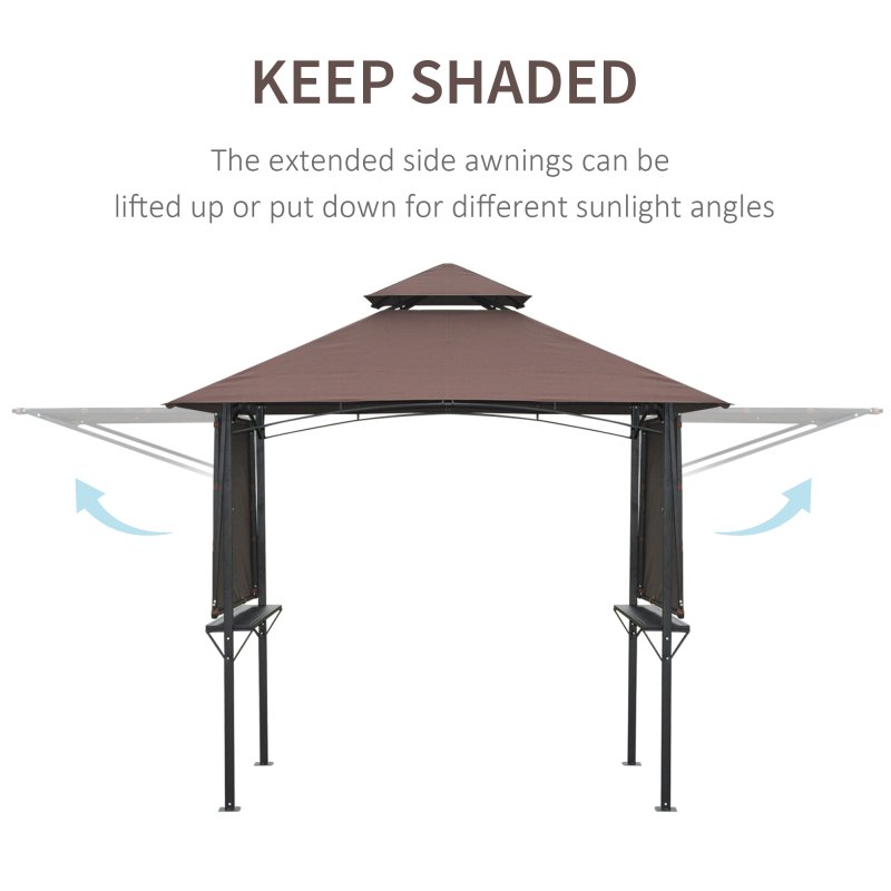 Outsunny 2.4 x 1.5 m (8' x 5') Grill Gazebo Canopy with Extendable Side Awnings, Outdoor BBQ Gazebo Shelter with 2 Side Shelves for Garden, Patio