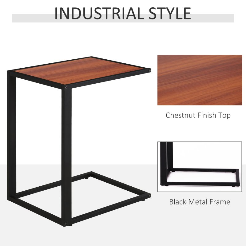 HOMCOM C-Shaped Side Table, Sofa End Table with Metal Frame, Accent Couch Table for Living room, Bedroom