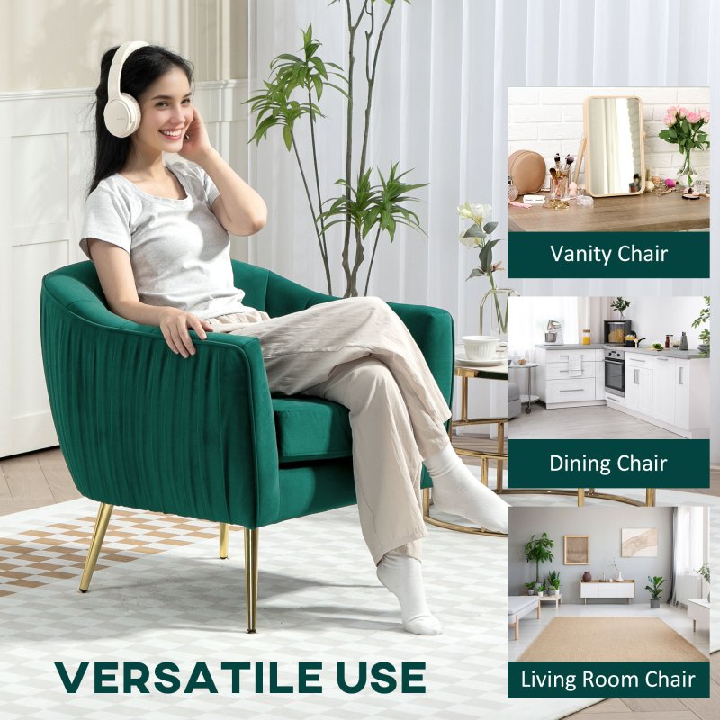 HOMCOM Velvet Tub chair, Luxury Accent Chair with Golden Metal Leg, Comfy Upholstered Armchair with Thick Padded Seat for Living Room