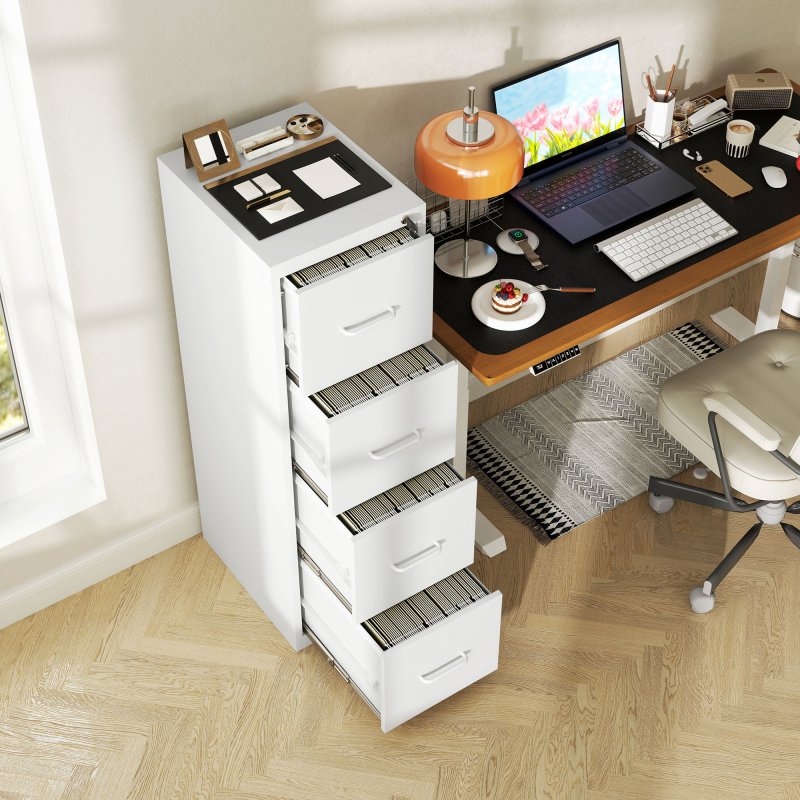 HOMCOM 4 Drawer Filing Cabinet, Vertical File Cabinet with Adjustable Hanging Bar for A4 and Letter Size, Steel Printer Stand for Home Office, White