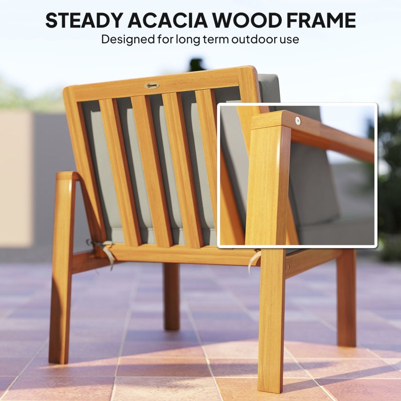 Outsunny 4 Pieces Garden Furniture Set with Cushions, Wooden Garden Sofa Set with 1 Loveseat, 2 Armchairs and 1 Coffee Table, Outdoor Table and Chairs for Conservatory, Balcony, Patio, Teak