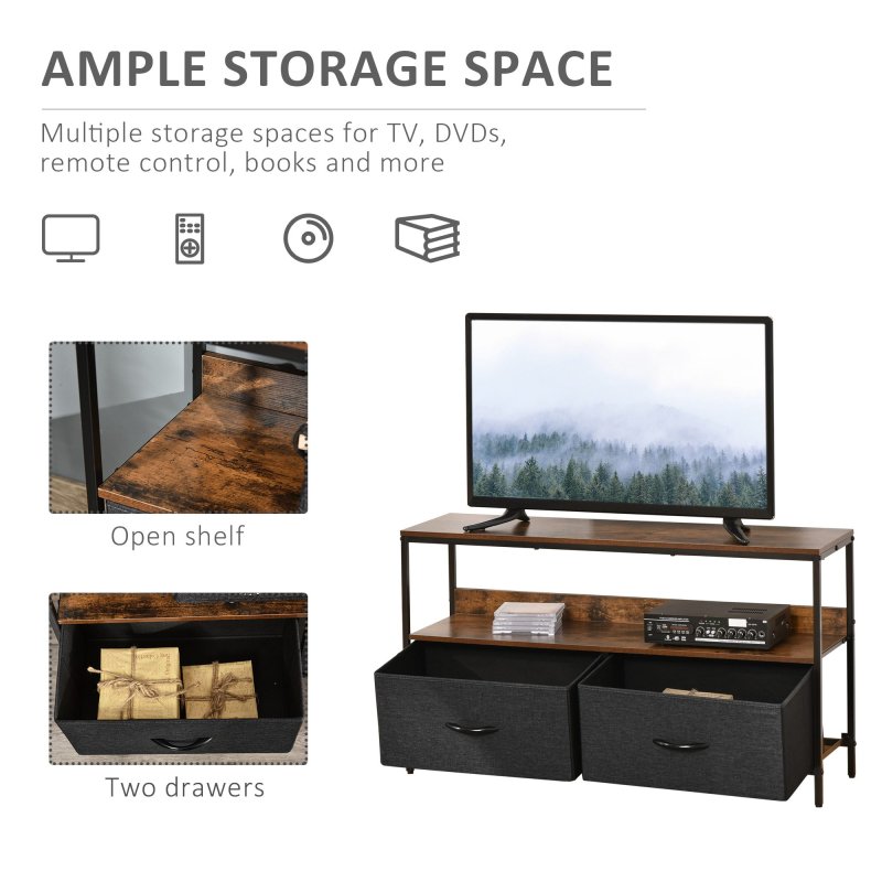 HOMCOM TV Stand Cabinet up to 47-inch, TV Unit with 2 Foldable Linen Drawers, Open Shelf for Living Room, Bedroom, Entertainment Room