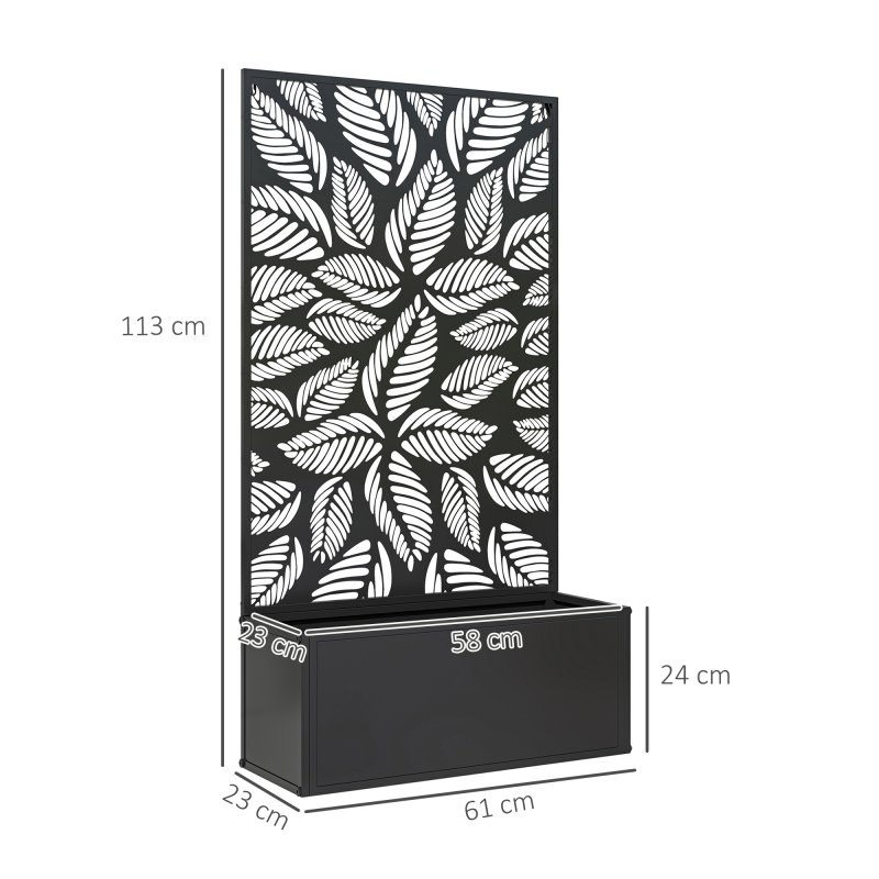 Outsunny Metal Garden Bed with Trellis, Wall Mounted or Freestanding Raised Planter with Privacy Panel, Leaf Cut-out Privacy Screen with Planter Box for Climbing Plants, Flowers, Vegetables