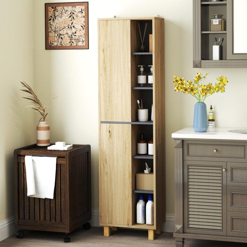 HOMCOM Bathroom Storage Cabinet, Bathroom Storage Unit, Freestanding Bathroom Cabinet with 6 Open Compartments and 6 Shelves